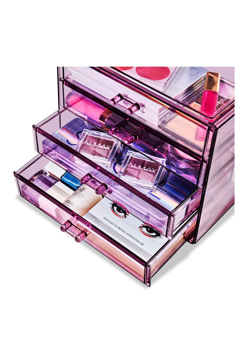 Acrylic 4 Drawer Cosmetics Makeup & Jewelry Storage Case Display, Alternate, color, PURPLE