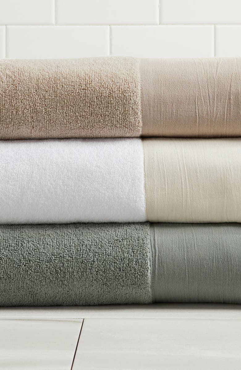 Woven & Weft Border 6-Piece Cotton Towel Set, Alternate, color, Stone