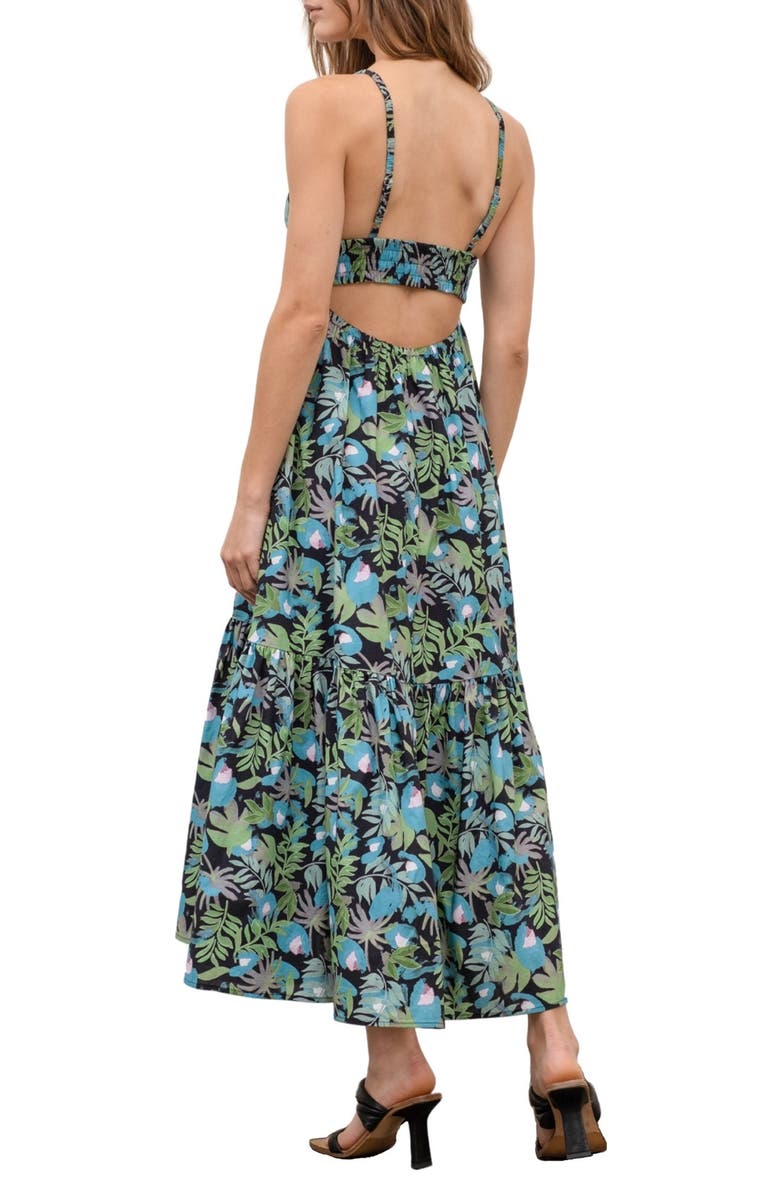 MOON RIVER Floral Back Cutout Midi Dress, Alternate, color,