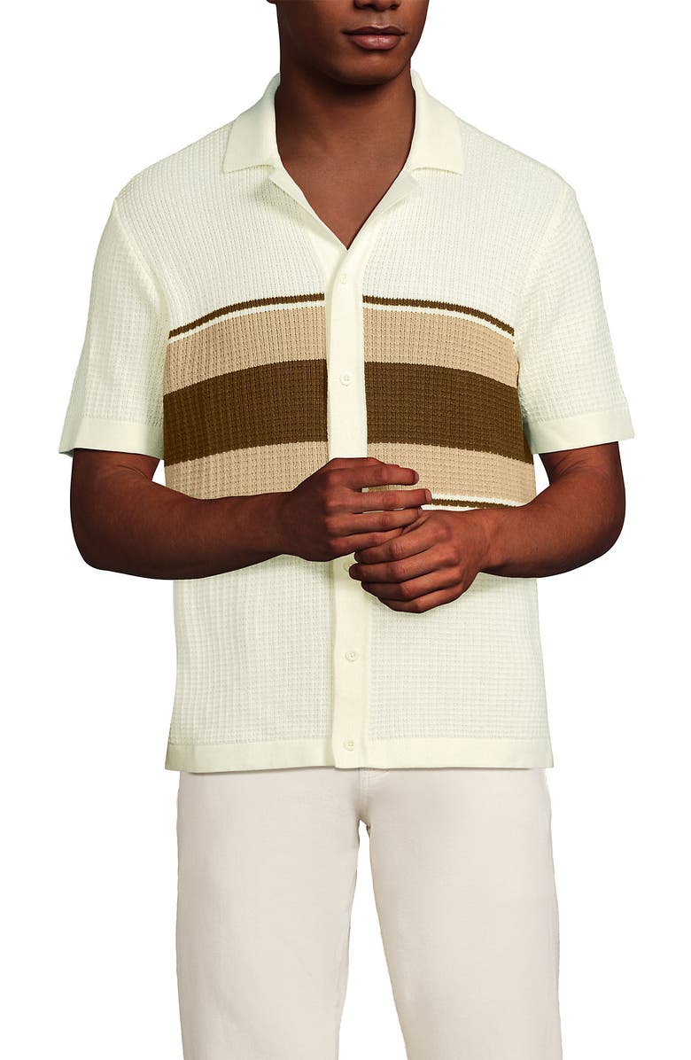 Lands' End Short Sleeve Camp Collar Sweater Polo, Alternate, color, 