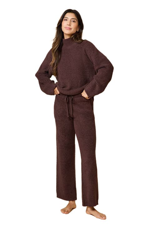 Solid Marshmallow Rib Mock Neck with Long Pant