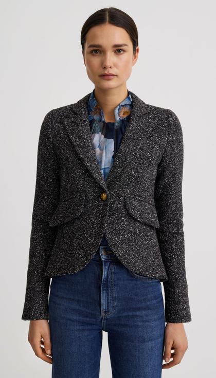 One Button Blazer With Rectangle Elbow Patch