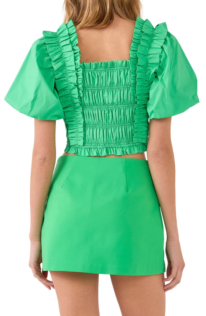Endless Rose Smocked Puff Sleeve Crop Top, Alternate, color, Green