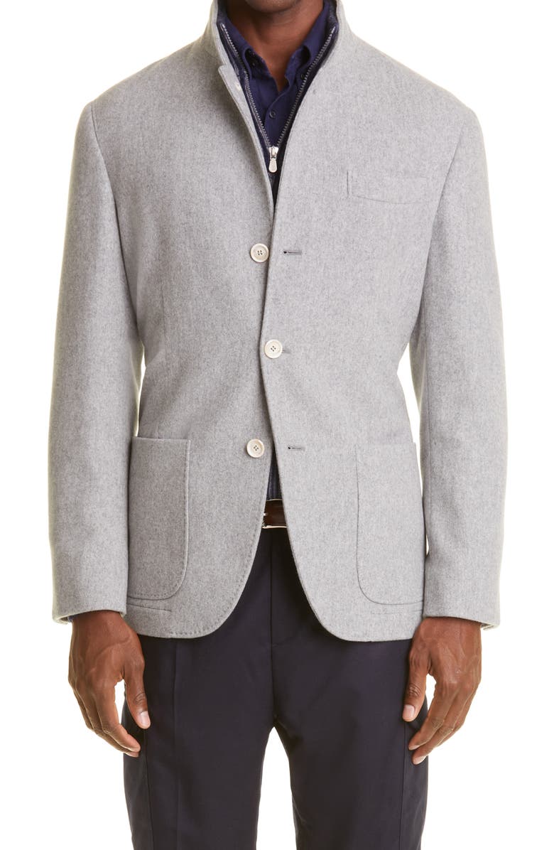 Brunello Cucinelli Patch Pocket Cashmere Jacket, Main, color, C2148-Pearl Grey