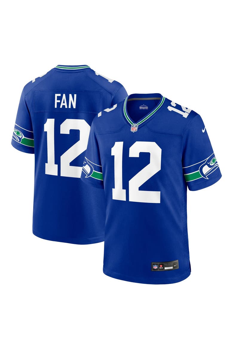 Men's Nike 12s Royal Seattle Seahawks Throwback Player Game Jersey, Alternate, color, Royal