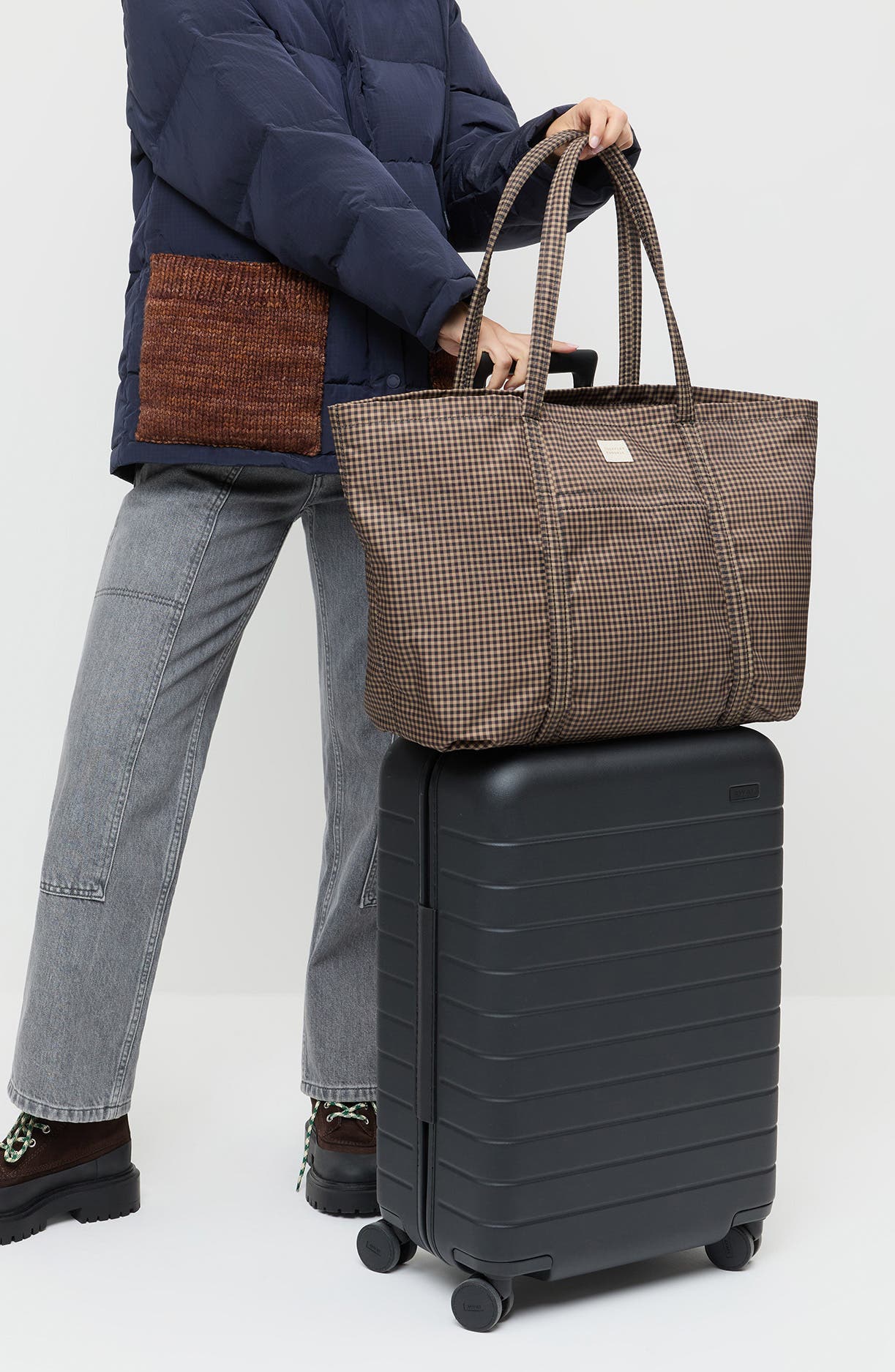 Loeffler Randall Dina Travel Tote, Alternate, color, Brown/ Black Check