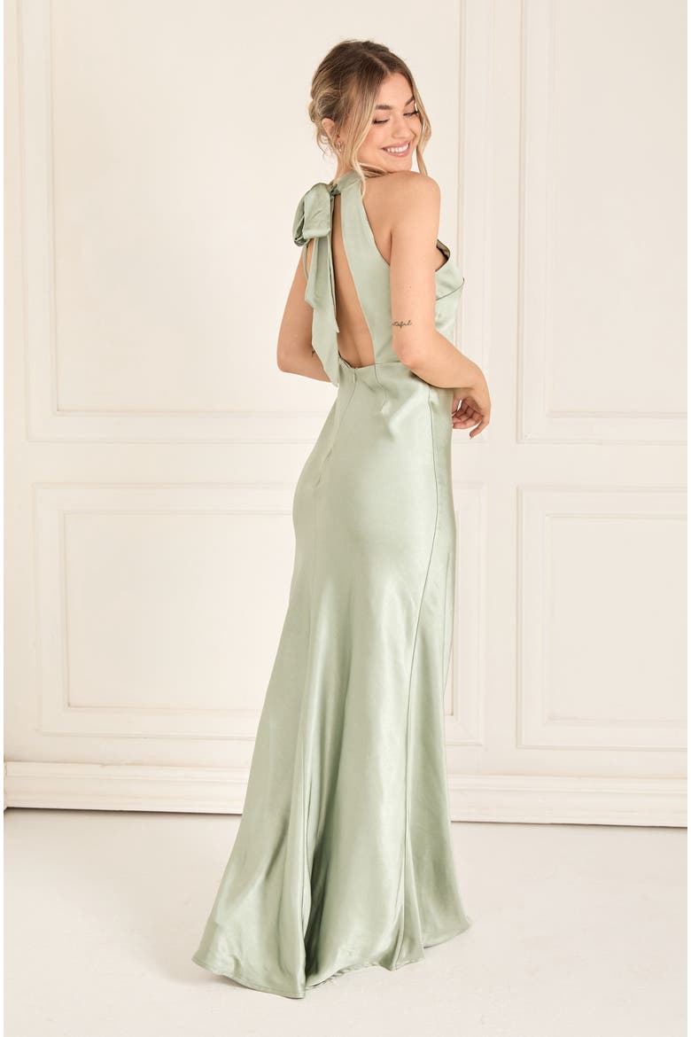 Halter Neck Satin Bridesmaid Dress, Alternate, color, Sage
