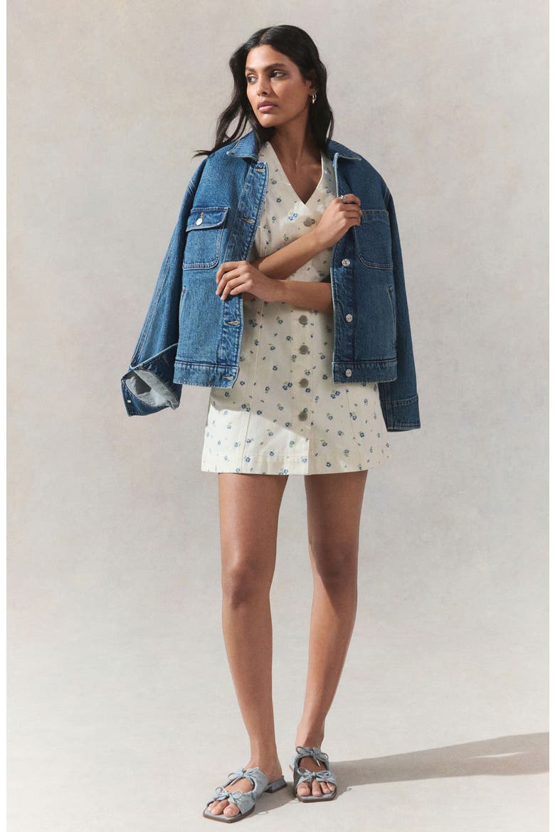 Floral Denim Minidress, Alternate, color, NEUTRAL