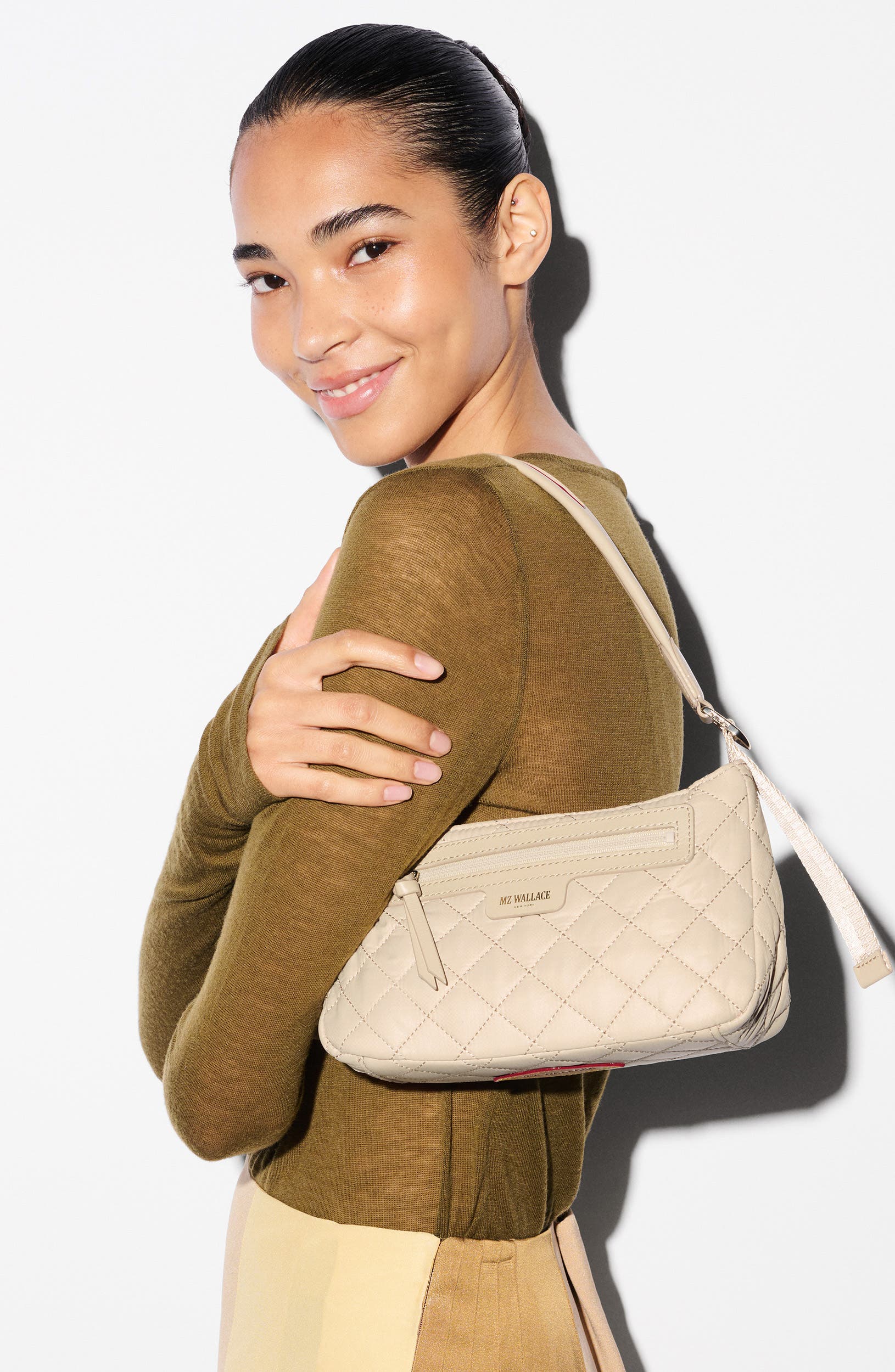 Small Park Quilted Nylon Shoulder Bag, Alternate, color, BUFF