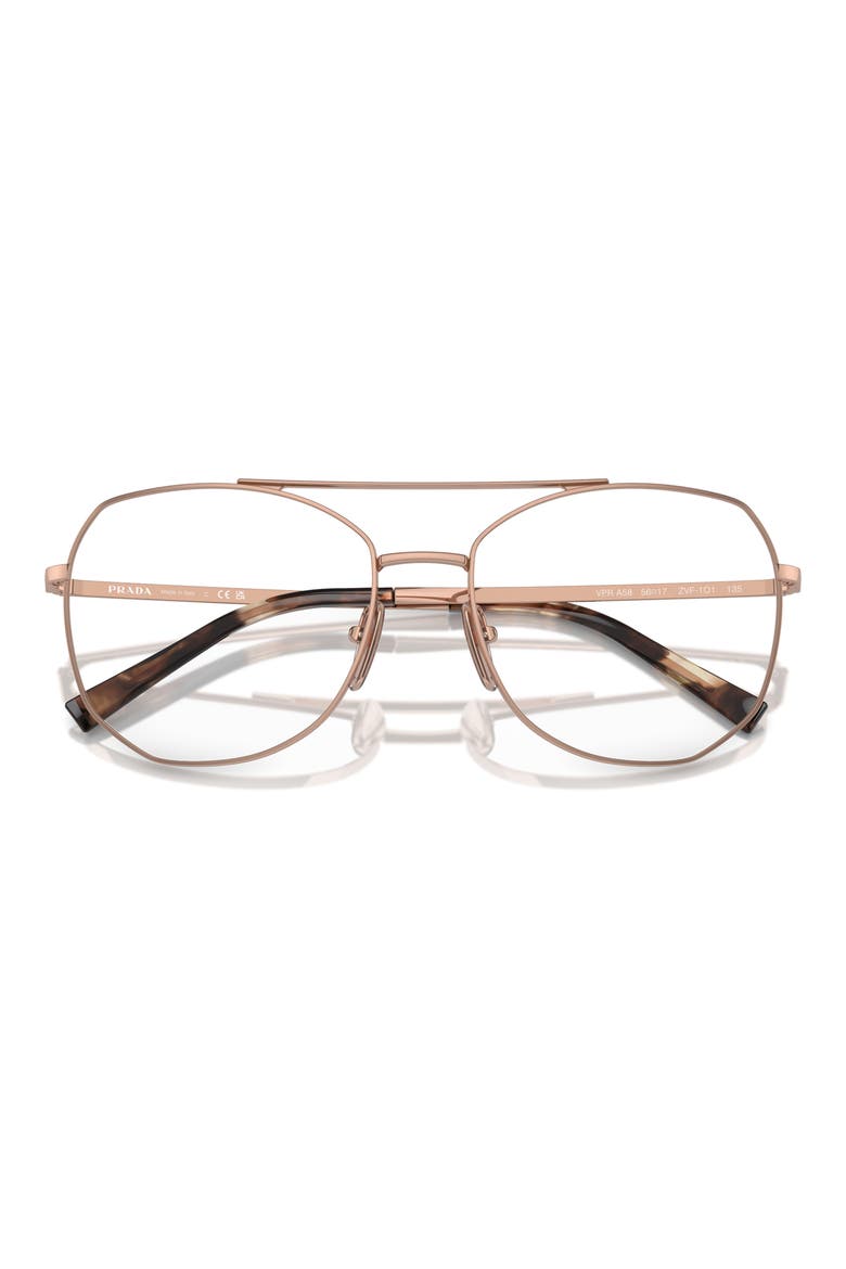56mm Rectangular Optical Glasses, Alternate, color, ROSE GOLD