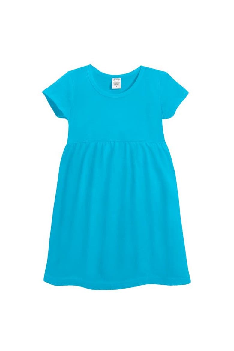 Girls Soft Organic 100% Cotton Empire Short Sleeve Sundress, Main, color, Turquoise