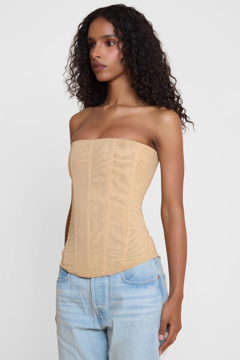 Muse Mesh Corset Top, Alternate, color, Tan