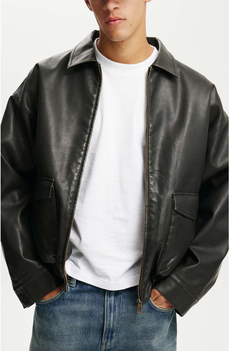 Cotton On Faux Leather Bomber, Main, color, 
