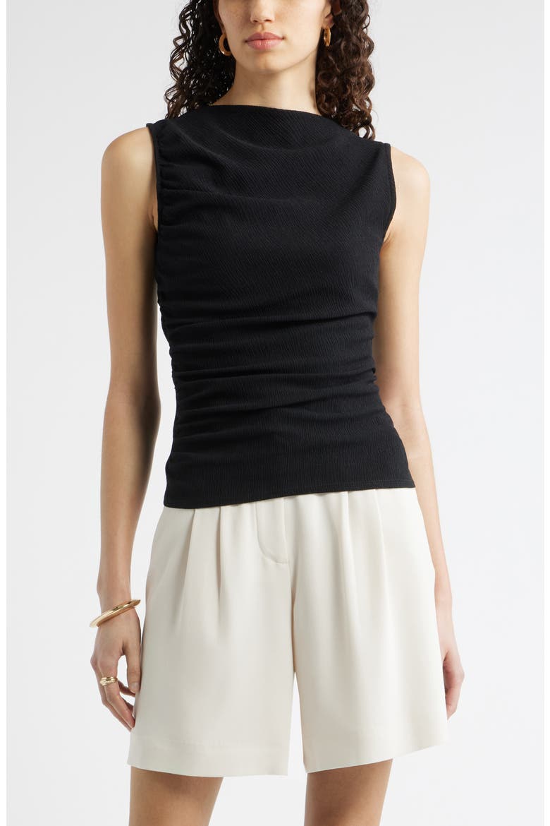 Ruched Sleeveless Top, Main, color, BLACK