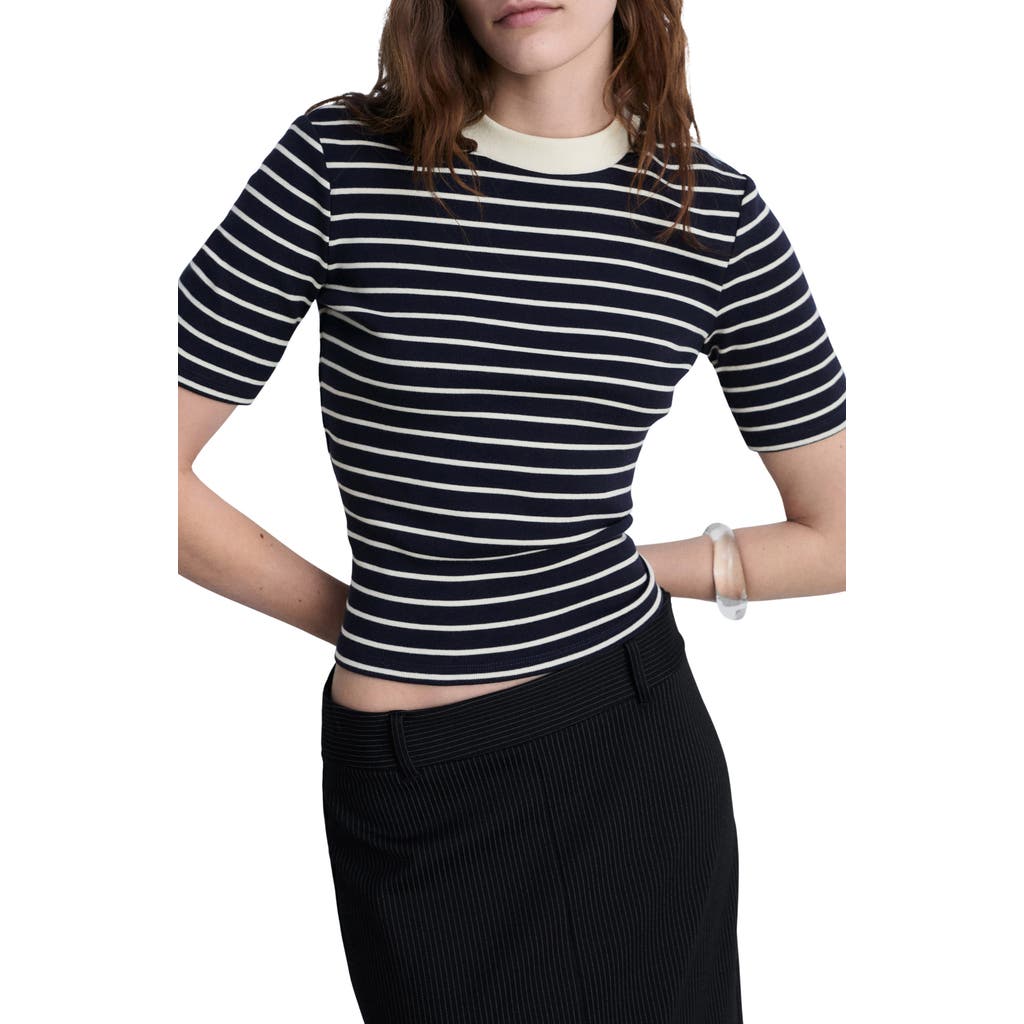 Mango Stripe Cotton T-shirt In Black