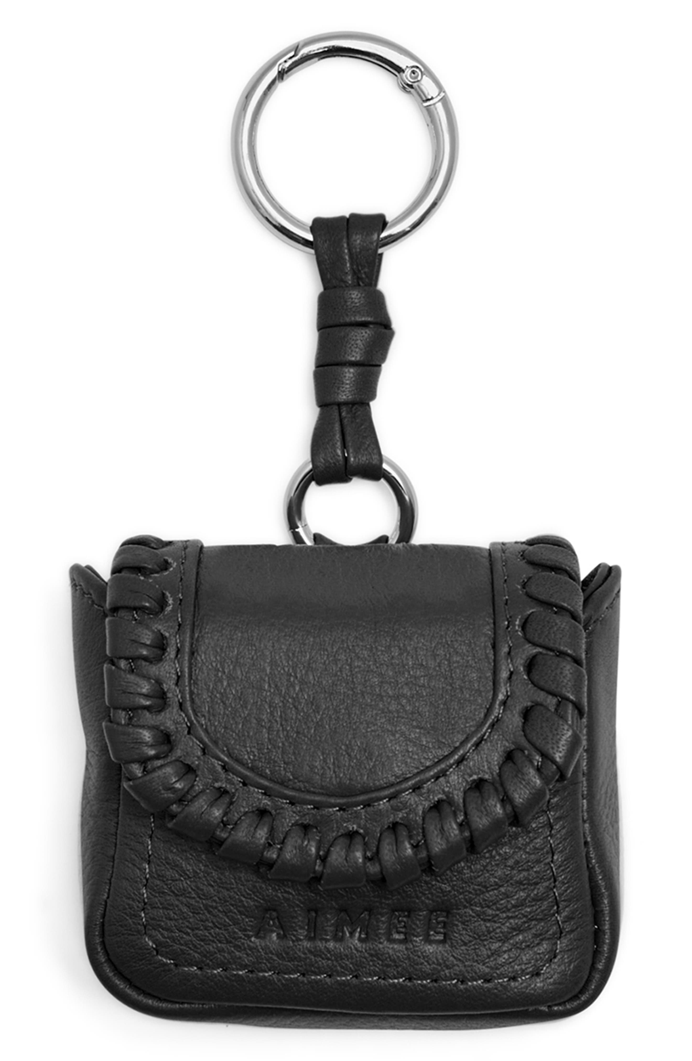 AIMEE All For Love Leather Bag Charm, Main, color, Black