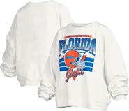 PRESSBOX Women's Pressbox White Florida Gators Janice Retro Logo Oversized Pullover Sweatshirt