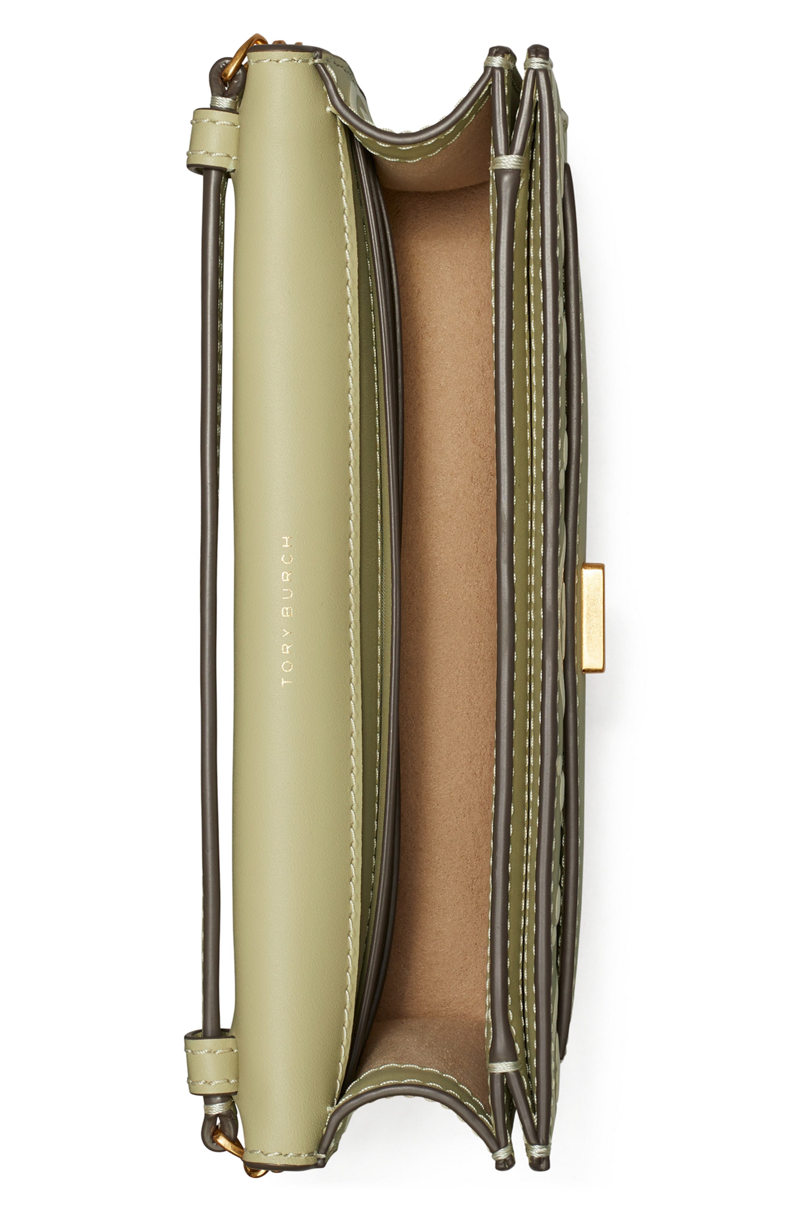 T-Monogram Embossed Leather Wallet on a Chain, Alternate, color, OLIVE SPRIG