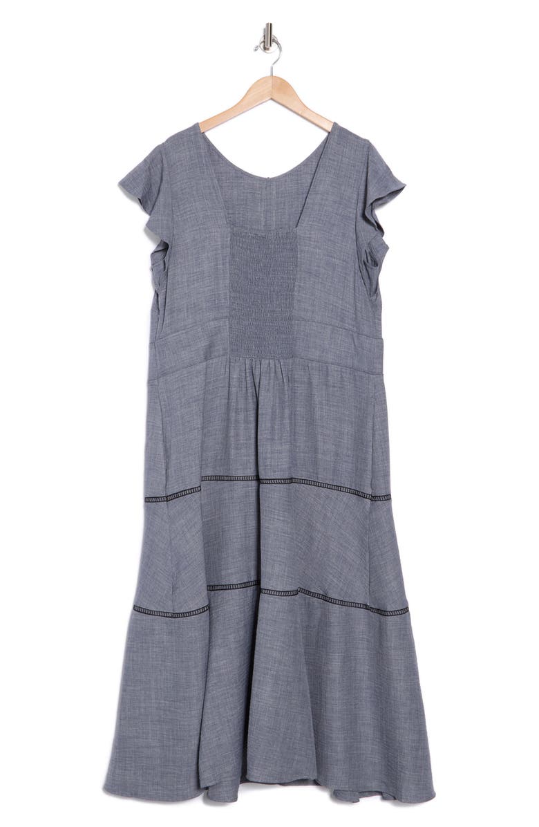 Calvin Klein Crosshatch Cap Sleeve A-Line Midi Dress, Alternate, color, Steel/ Black