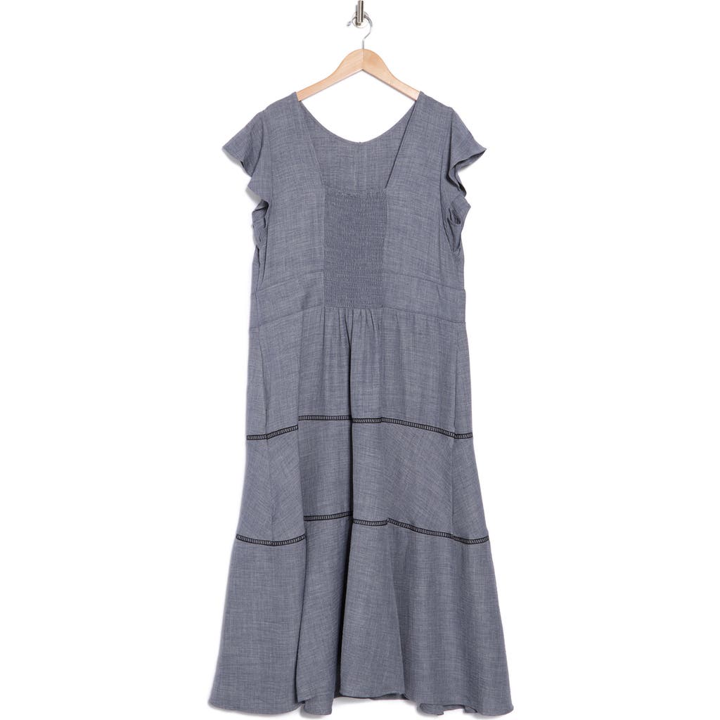 Calvin Klein Crosshatch Cap Sleeve A-line Midi Dress
