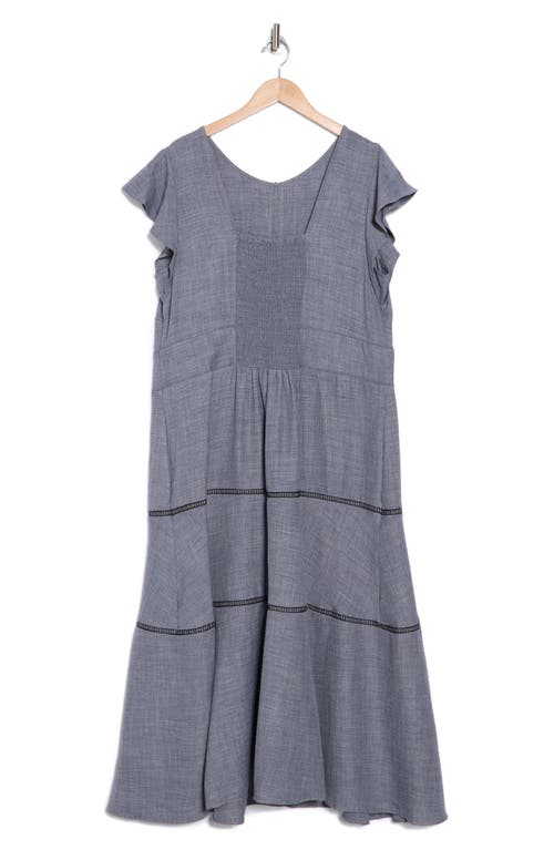 Calvin Klein Crosshatch Cap Sleeve A-line Midi Dress In Blue