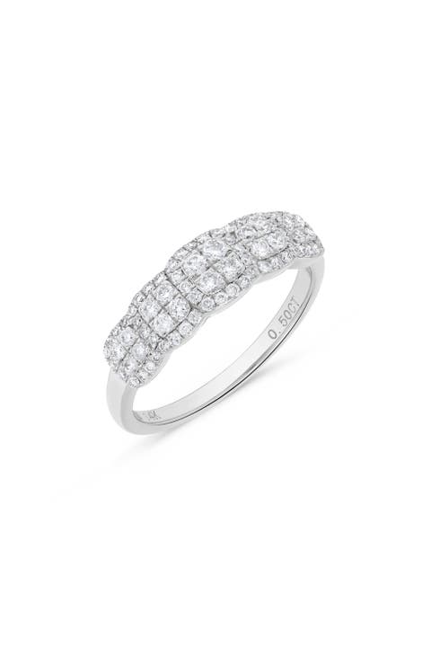 Five Section Round Diamond Cluster Ring in 14K White Gold
