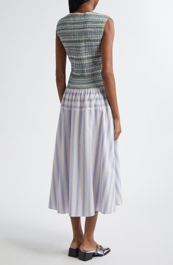 Mixed Stripe Smock Bodice Organic Cotton Dress