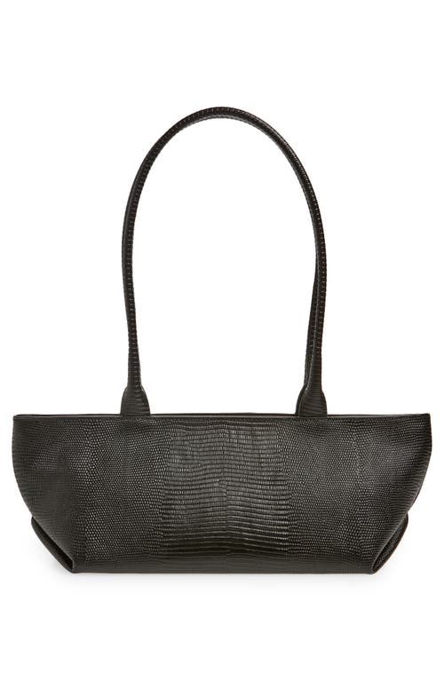 Demellier The New York Lizard Embossed Leather Shoulder Bag In Black Tones