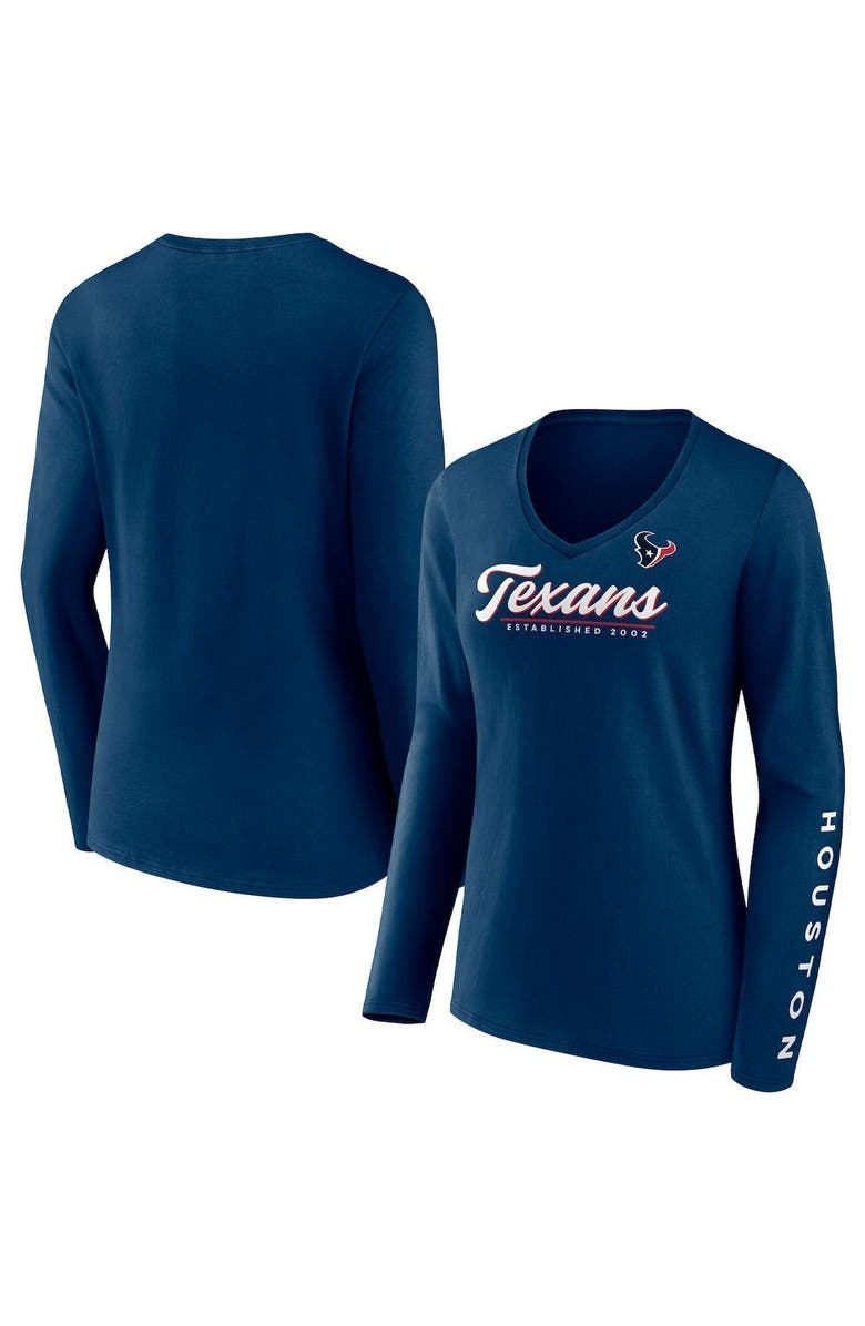 FANATICS Women's Fanatics Branded Navy Houston Texans Drive Forward V-Neck Long Sleeve T-Shirt, Alternate, color,