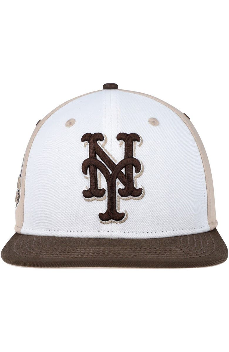 PRO STANDARD Men's Pro Standard White/Brown New York Mets Chocolate Ice Cream Drip Snapback Hat, Alternate, color, 