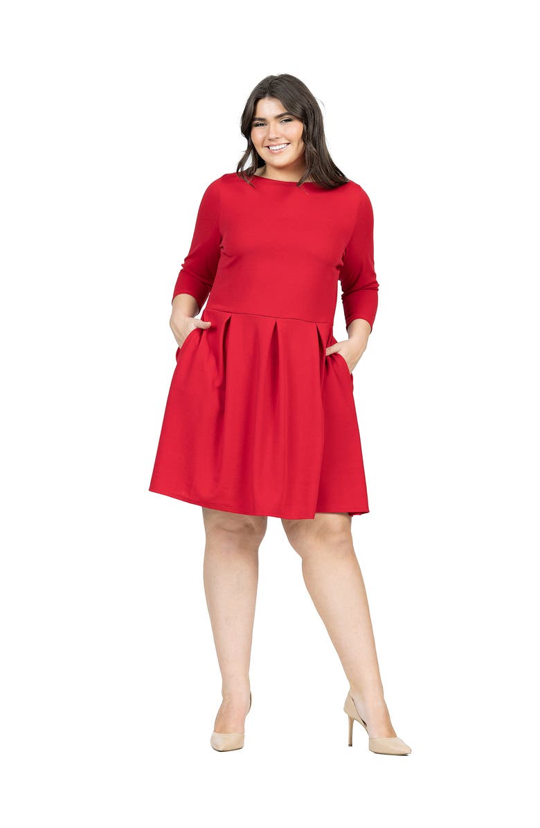 24seven Comfort Apparel Plus Size Perfect Fit and Flare Pocket Dress, Main, color, Red