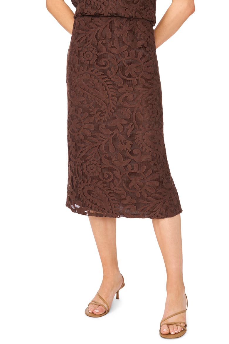 Lace Pull-On Midi Skirt, Main, color, CHICORY COFFEE