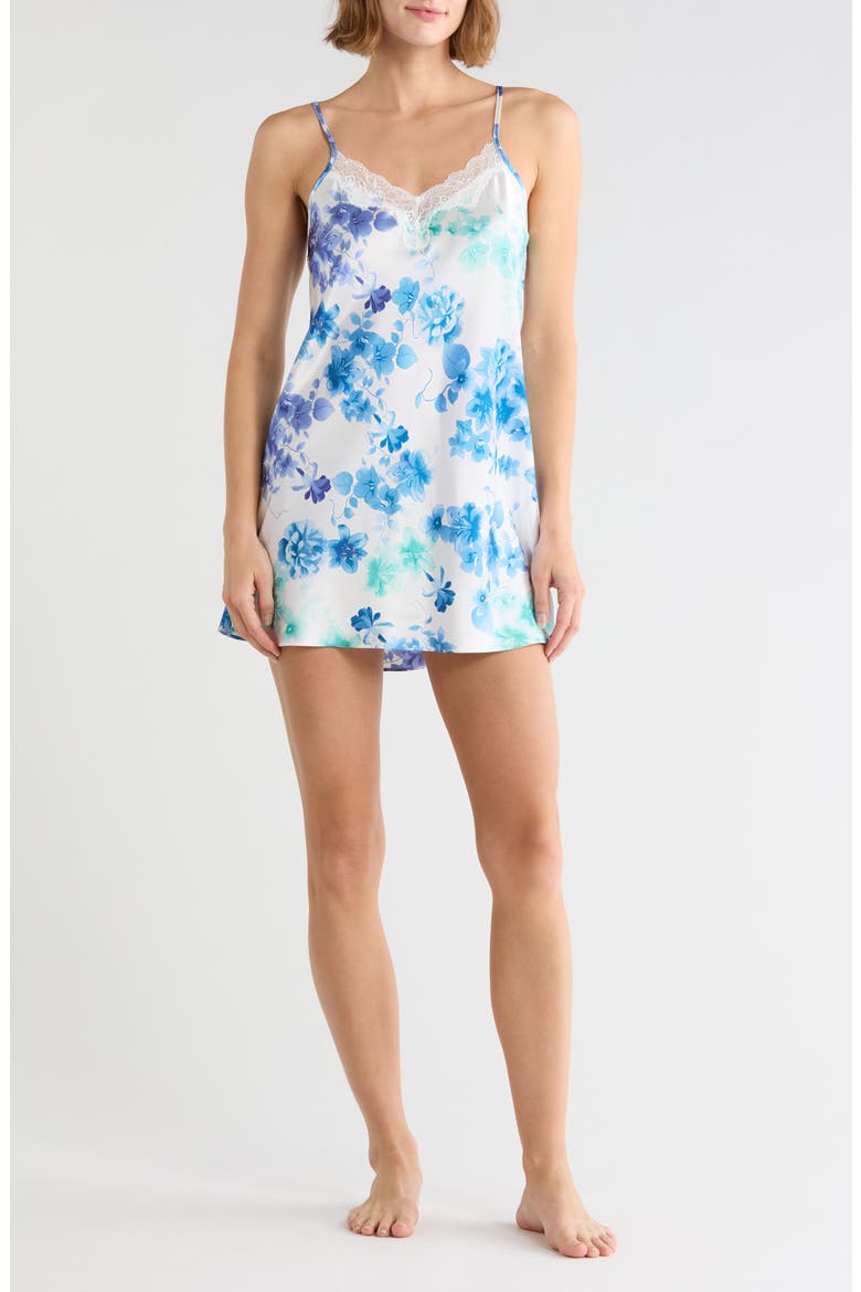 Lucille Print Satin Chemise, Main, color, IVORY