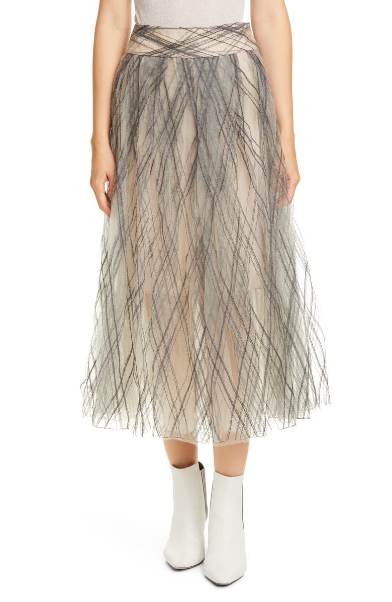 Brunello Cucinelli Sequin Argyle Tulle Midi Skirt, Main, color,
