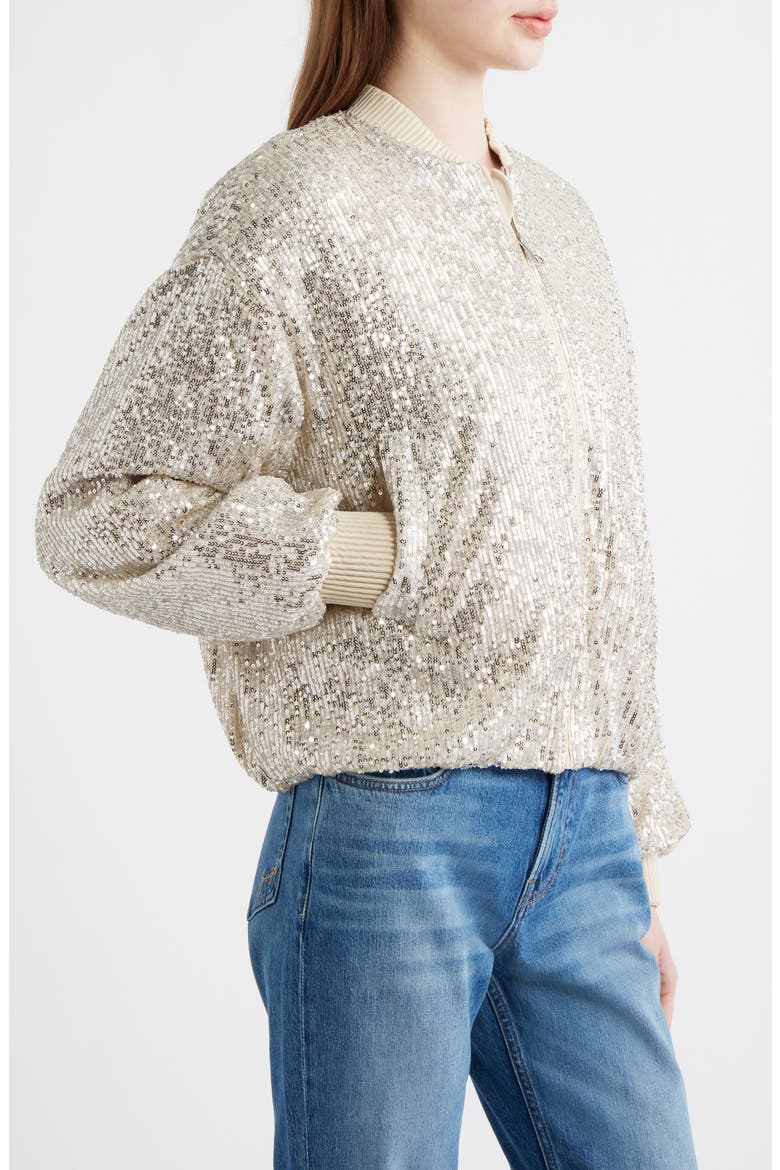 Jilloi Sequin Bomber Jacket, Alternate, color, OPEN BEIGE