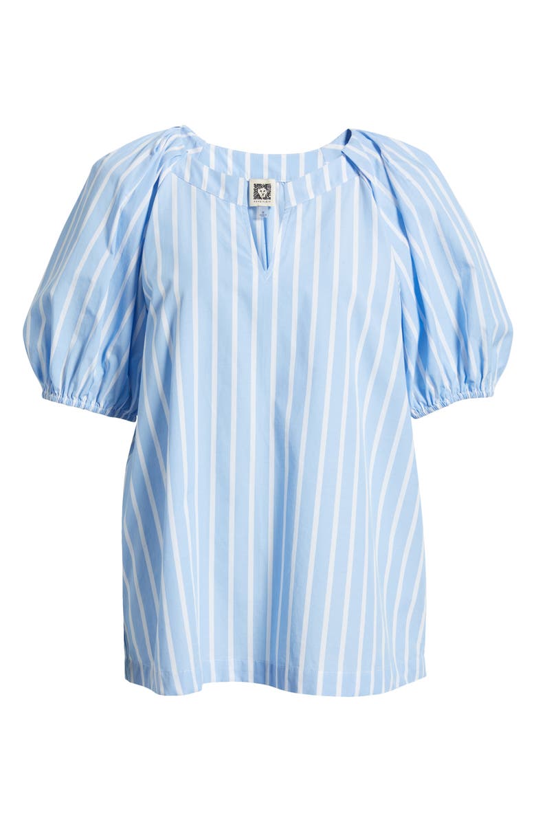 Anne Klein Stripe Puff Sleeve Cotton Top, Alternate, color, 