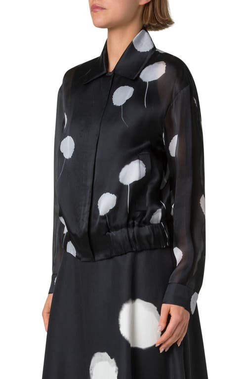 Akris Wanda Windflower-print Silk Crepe Blouson Jacket In Black-cream