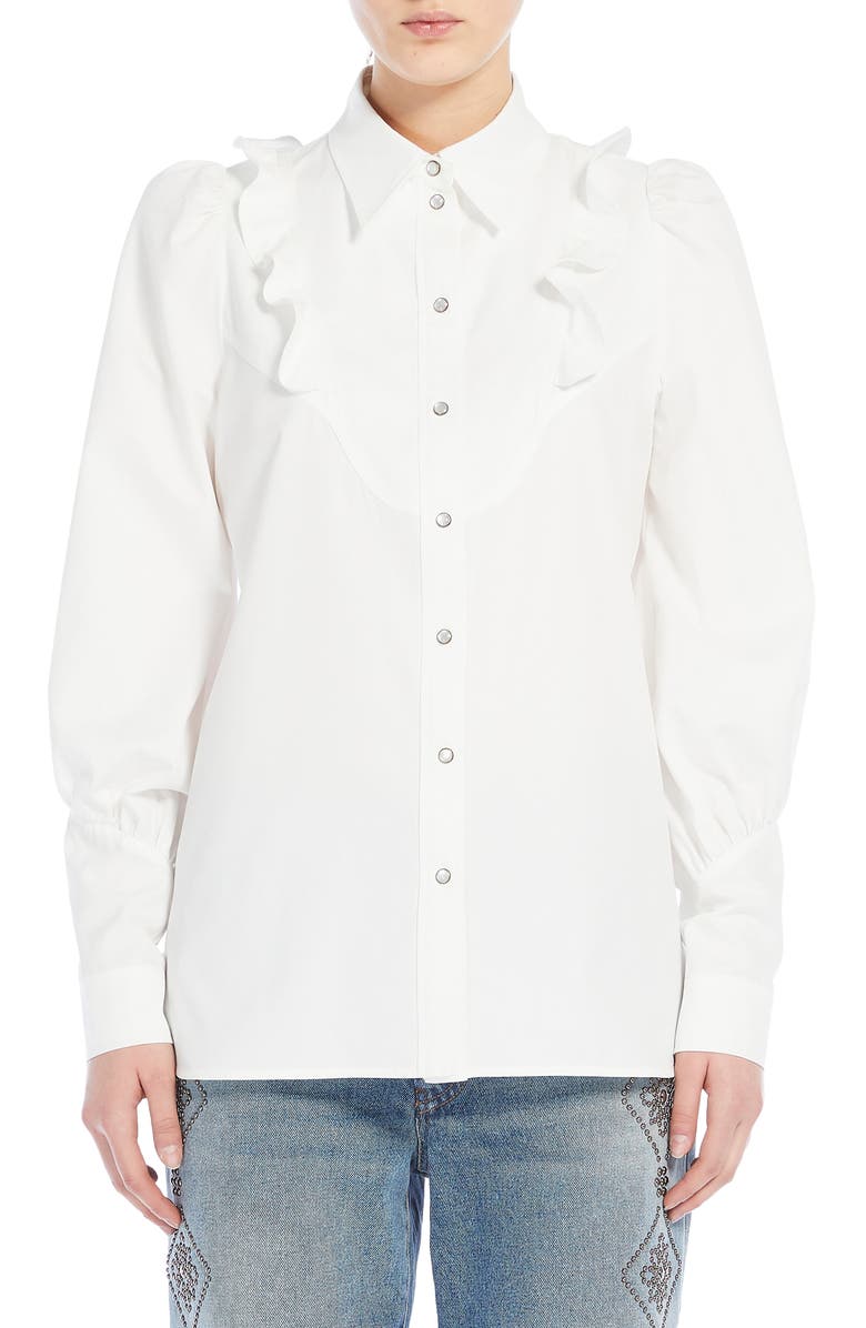 Weekend Max Mara Pancia Ruffle Detail Cotton Button-Up Blouse, Main, color,