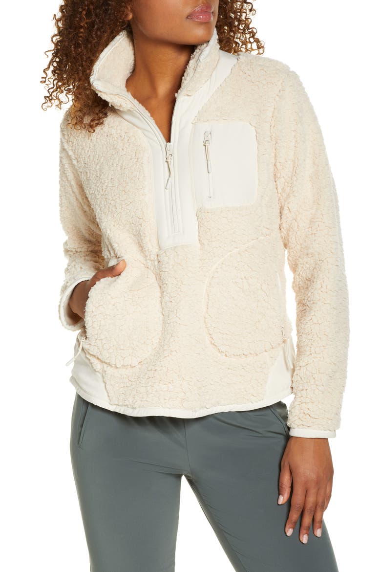 Mix It Up Faux Shearling Half Zip Pullover, Main, color, BEIGE RAINY DAY