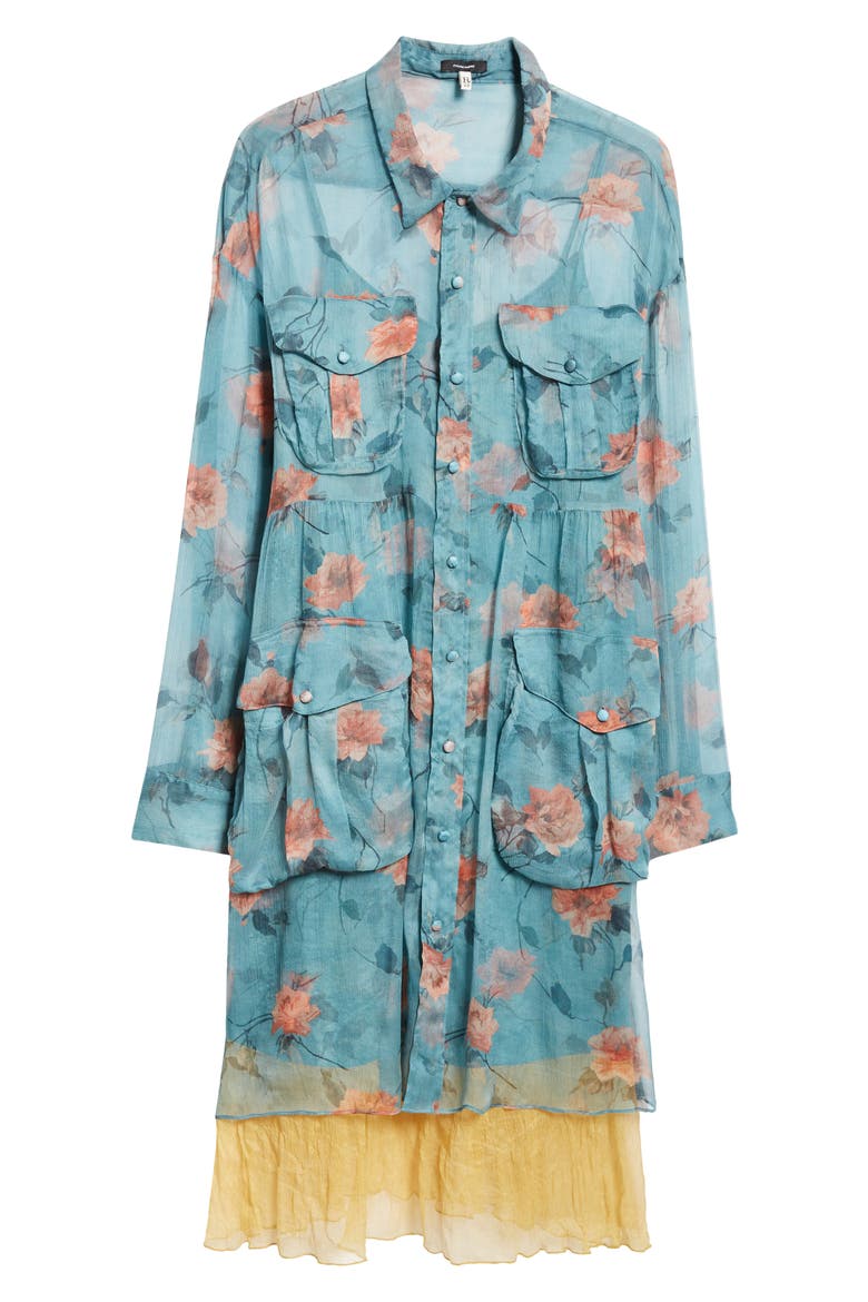 Floral Long Sleeve Double Layer Dress, Alternate, color, BLUE FLORAL