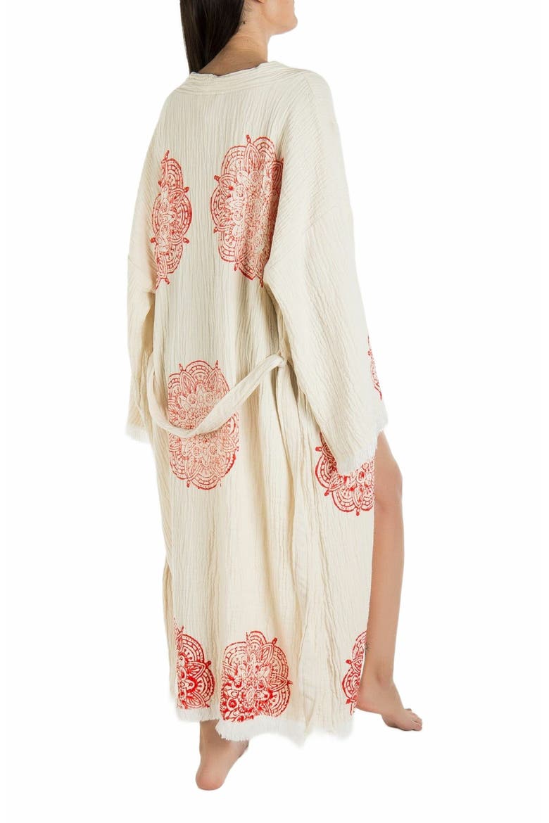 Aurelia - Red Mandala Handmade Cotton Robe Cover-Up, Alternate, color, Off-White