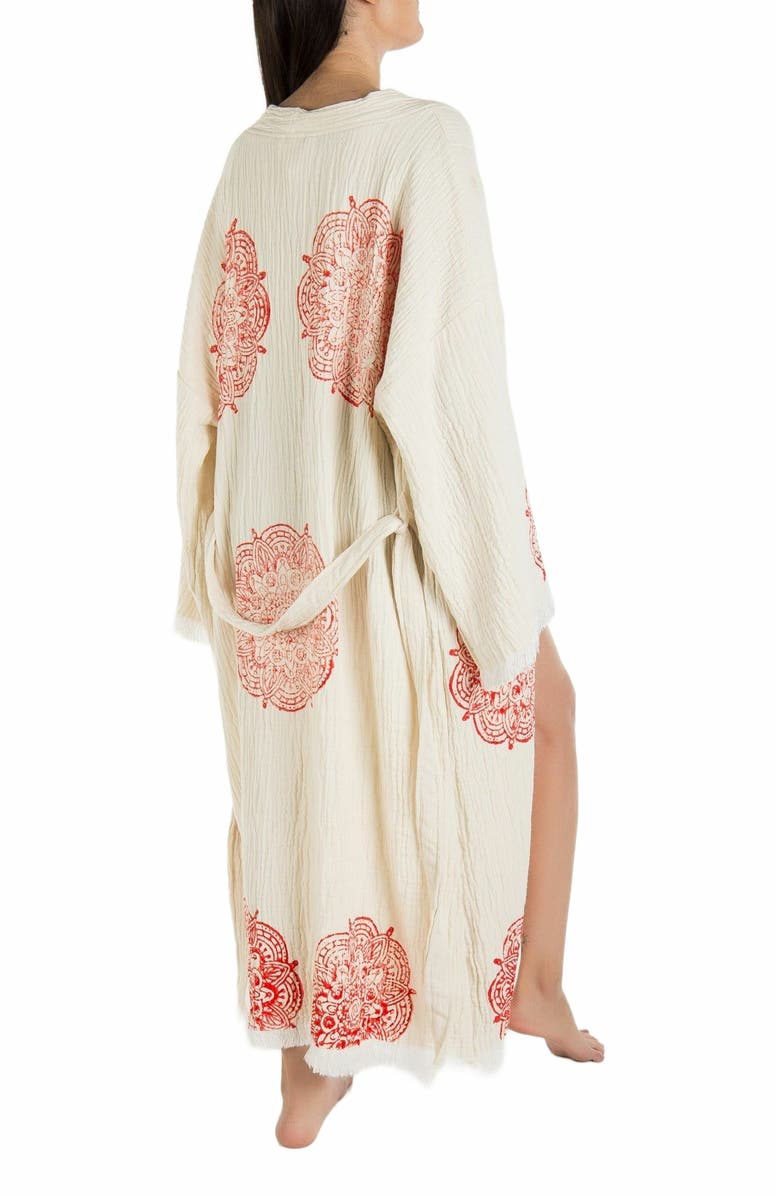 Forever & Always Shoes Aurelia - Red Mandala Handmade Cotton Robe Cover-Up, Alternate, color, Off-White