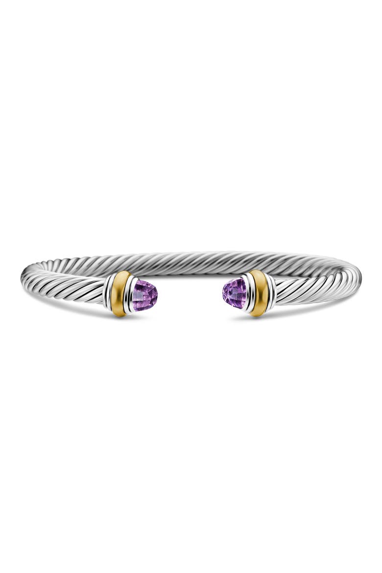 Classic Cable Bracelet in Sterling Silver with 14K Yellow Gold, 5mm, Main, color, AMETHYST