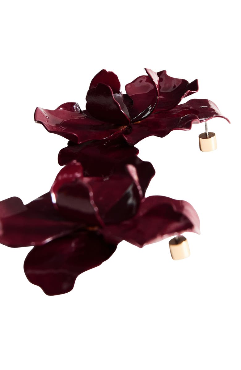 MANGO Flower Statement Stud Earrings, Alternate, color, Maroon