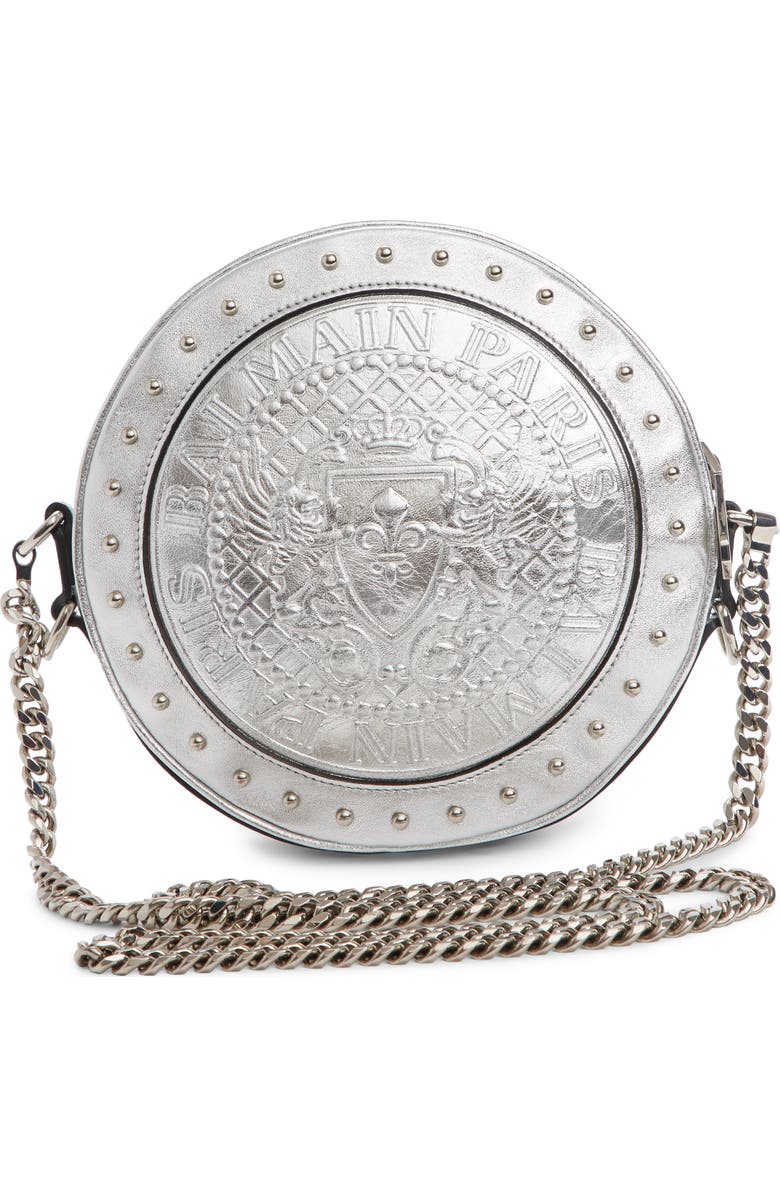 Balmain Renaissance Metallic Leather Crossbody Bag, Main, color,