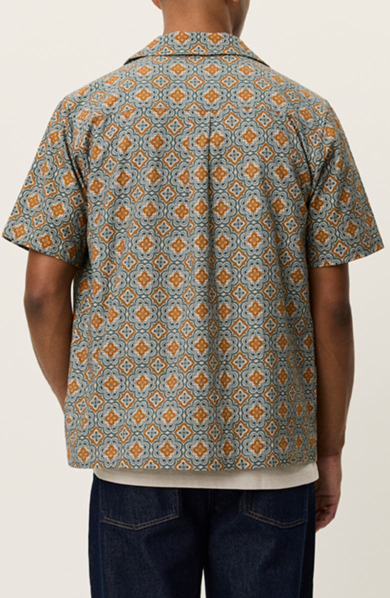 Les Deux Lukas Arabesque Print Short Sleeve Button-Up Shirt, Alternate, color, Sea Moss Green