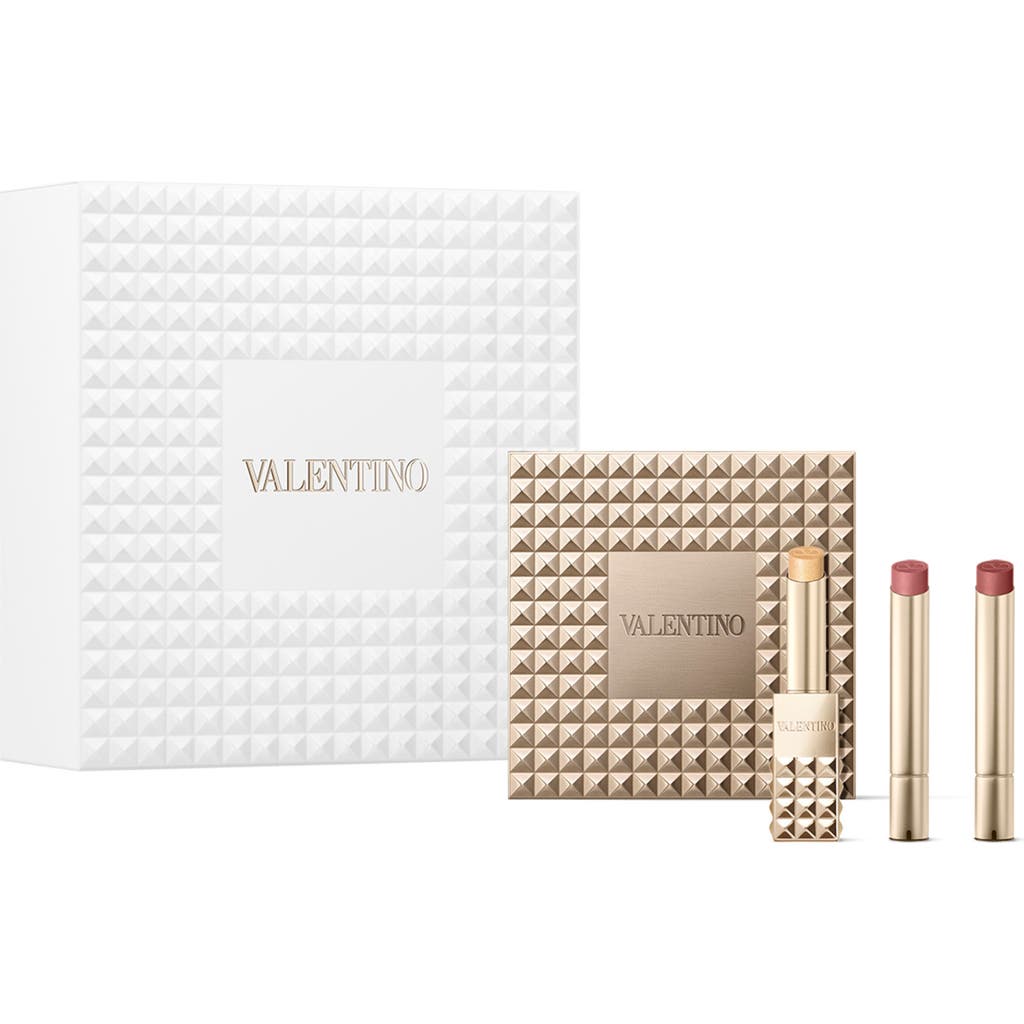 Valentino Spike Buttery Matte Refillable Lipstick Trio & Clutch $108 Value In Transparent