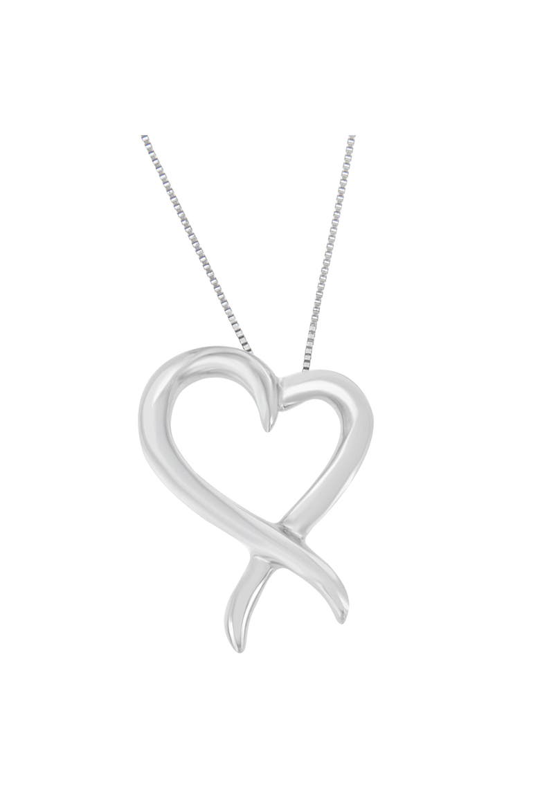 .925 Sterling Silver Open Heart-Shaped Awareness Ribbon Pendant Necklace, Alternate, color, White