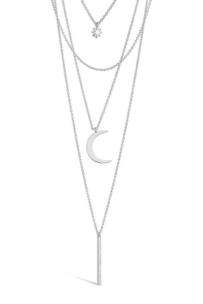 Rhodium Plated Crescent & Bar Multi Layer Necklace, Main, color, SILVER