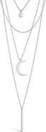 Sterling Forever Rhodium Plated Crescent & Bar Multi Layer Necklace